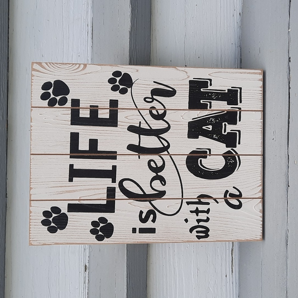 Ship Lathe Look Wood Box Sign Wall Art Life Is Better With A Cat Urban Farm